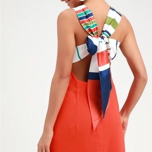 NWT Lulu’s Joyful Red Orange Stripe Tie-Back Dress - Size M